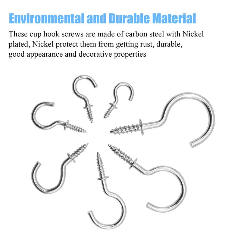 DYWISHKEY 136PCS Nickel Plated Screw-in Cup Hooks Kit - 7 Sizes for Home, Office and Workplace (1/2", 5/8", 3/4", 7/8", 1", 1-1/4", 1-1/2") - Image 4